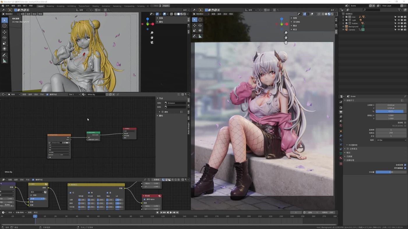 丝袜少女在 Blender 中的材质调整